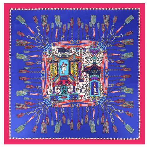 New printed fashion small shawl twill silk chain fringe printed ladies big pleated square scarf