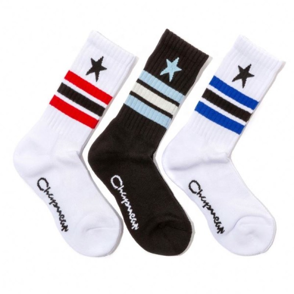 Wholesale High Quality Men Fashion Sport Star Striped Basketball Anti-foul Breathable Pure Cotton Crew Socks