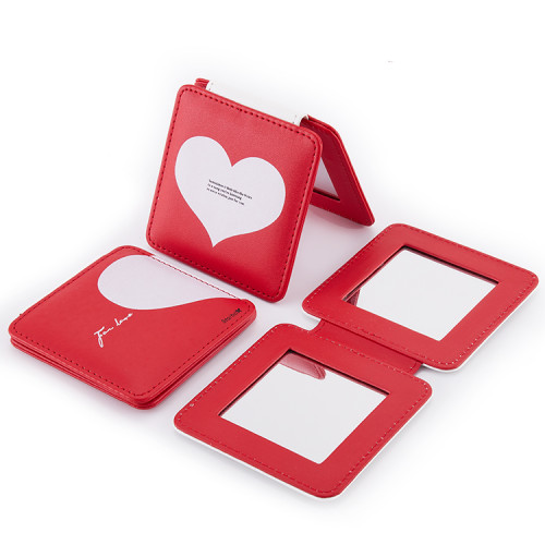 Small Portable Pocket Square Pu Leather Love-hearts Cosmetic Mirror