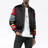 OEM custom logo patch  embroidered bomber wool print varsity baseball jacket for men