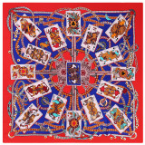 Rose red new playing card printed silk shawl ladies decorative 110cm big square scarf