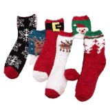 Ladies New Coral Fleece Warm Thickening Half Fleece Elk Christmas Snowflake Christmas Socks