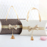 Custom wedding candy paper box gift packaging lace pillow paper box with handle