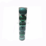 8cm shiny peacock green/matt white plastic christmas ball with musical notes painting