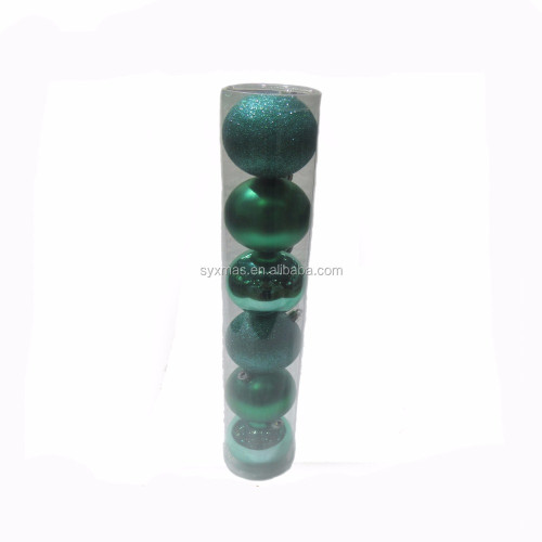 8cm shiny peacock green/matt white plastic christmas ball with musical notes painting