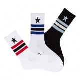 Wholesale High Quality Men Fashion Sport Star Striped Basketball Anti-foul Breathable Pure Cotton Crew Socks