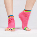 Custom Wholesale Rainbow Color Women Non Slip Socks Yoga Pilates Ankle Five Toe Socks