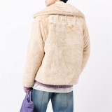 OEM custom logo  faux-fur zip-up casual windbreaker college winter varsity bomber jacket for men