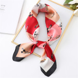Silk scarf plaid color matching female small square scarf cartoon portrait thin section wild neck Silk scarf decoration
