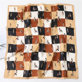 Silk scarf plaid color matching female small square scarf cartoon portrait thin section wild neck Silk scarf decoration