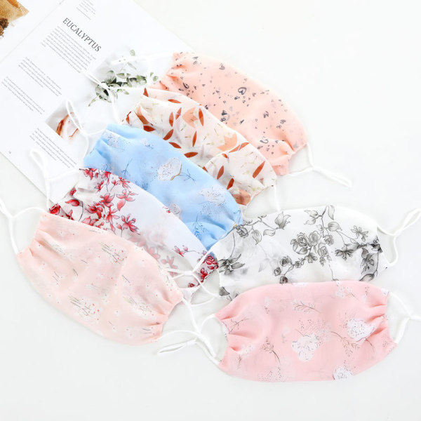 Wholesale Chiffon Mesh Thin Summer Women Mouth Maskes Washable Breathable Resuable Floral Printed Face Maskes Windproof