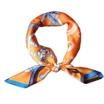 Custom korean orange belt scarves decorative bags women silk design square scarf