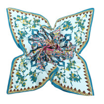 Chinese style vintage blue and white porcelain ladies heavy silk printed floral twill big square scarf shawl