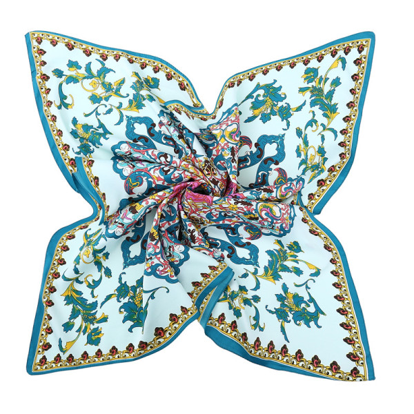 Chinese style vintage blue and white porcelain ladies heavy silk printed floral twill big square scarf shawl