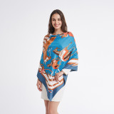 Western Racecourse Blue Fall Winter New Silk Scarf Women Twill Silk Gift Scarf Big Square Scarf
