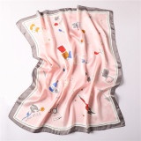 Custom air hostess square silk scarf cartoon pattern cute female professional silk scarf decoration scarf
