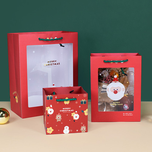 Red Christmas Style Shopping Paper Bag with Transparent Window