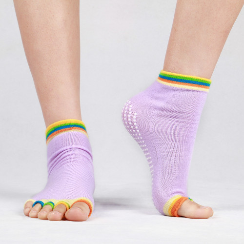 Custom Wholesale Rainbow Color Women Non Slip Socks Yoga Pilates Ankle Five Toe Socks