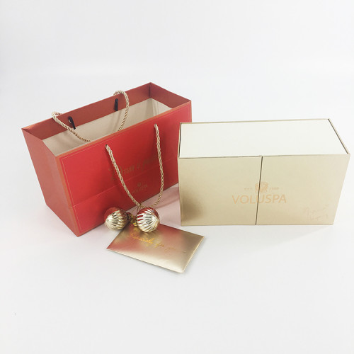 Luxury fashion Christmas style full design gold and red drawer design scented candle box with bag