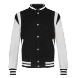 OEM custom patches chenille embroidery  virgin wool color block leather shoulder baseball letterman varsity jacket for men