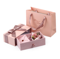 Lovely custom pure color design drawer slide valentine gift flower and ring packing box with paper bag