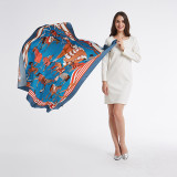 Western Racecourse Blue Fall Winter New Silk Scarf Women Twill Silk Gift Scarf Big Square Scarf