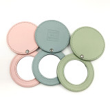 Custom Pu Leather Metal Round Shape Makeup Mirrors Vintage Foldable Girls Travel Gift Metal Cosmetic Pocket Mirror