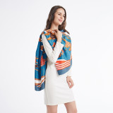 Western Racecourse Blue Fall Winter New Silk Scarf Women Twill Silk Gift Scarf Big Square Scarf