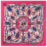 Rose red new playing card printed silk shawl ladies decorative 110cm big square scarf