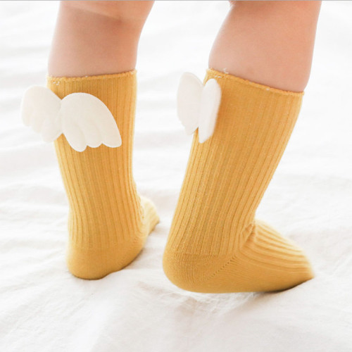 Baby Girls Knee High Socks Angel wing Summer Autumn Cotton Socks Solid Candy Color Kids Toddler Short Socks For Children