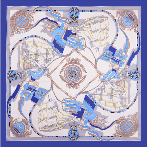 Hand painted sailboat travel women's twill silk shawl outdoor square satin scarf