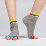 Custom Wholesale Rainbow Color Women Non Slip Socks Yoga Pilates Ankle Five Toe Socks