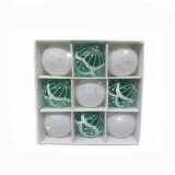 8cm shiny peacock green/matt white plastic christmas ball with musical notes painting