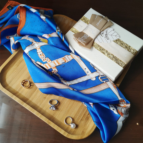 Custom korean orange belt scarves decorative bags women silk design square scarf