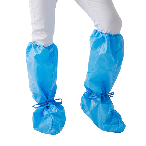 Low price high quality promotional products blue pe foot cover long boot cover with elastics