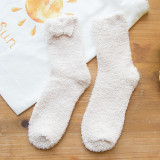 Coral hair bow autumn female home thermal sleep socks thickened loop wholesale bowknot  floor socks
