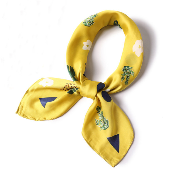 Pastoral style fashion square scarf ladies professional flower leaf pattern silk scarf student scarf 70cm