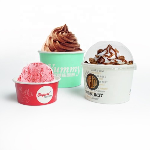 Custom Logo Printed Ice Cream Cup Frozen Yogurt Gelato Bowls 3/4/5/8/12/16OZ Disposable Single Wall Paper Cup With Lid And Spoon