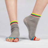 Custom Wholesale Rainbow Color Women Non Slip Socks Yoga Pilates Ankle Five Toe Socks