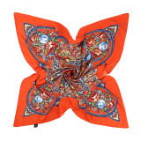 Bohemian soft headscarf travel twill silk satin pattern square scarf ladies shawl