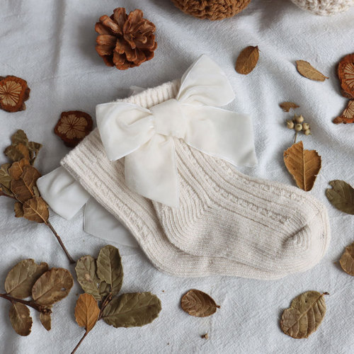 Autumn and Winter New Big Bow Woolen Baby Socks Baby Girl Cotton Socks Wholesale Princess