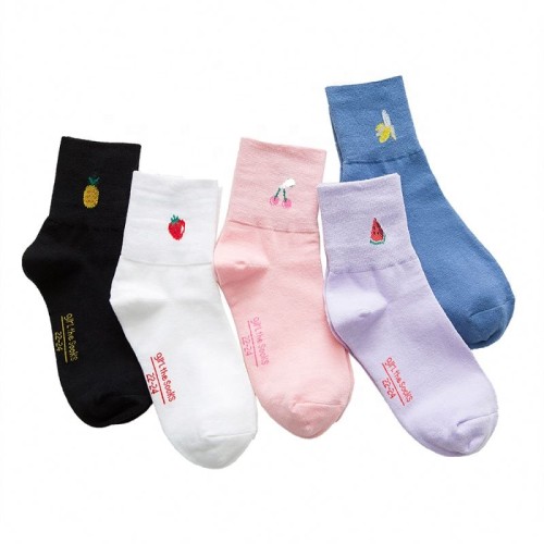 Wholesale Simple Women Korean Style Fruit Soild Color Cotton Crew Socks