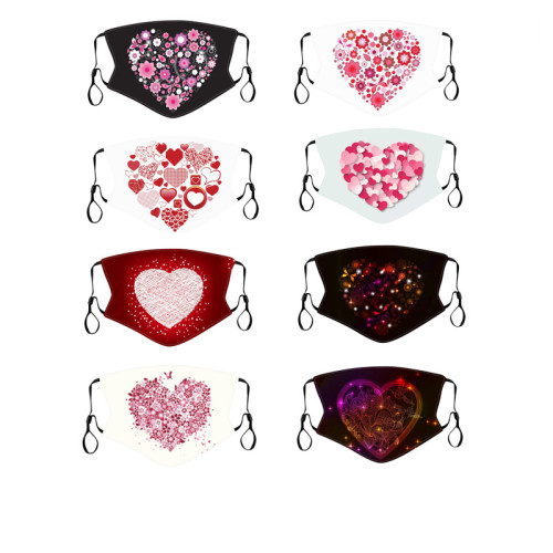 2020 fashion trendy Valentine's Day digital printed cotton maskes adjustable ear loop heart love face maskes washable women gift