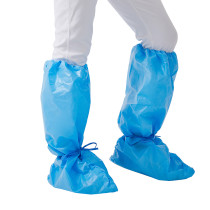 Low price high quality promotional products blue pe foot cover long boot cover with elastics