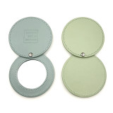 Custom Pu Leather Metal Round Shape Makeup Mirrors Vintage Foldable Girls Travel Gift Metal Cosmetic Pocket Mirror