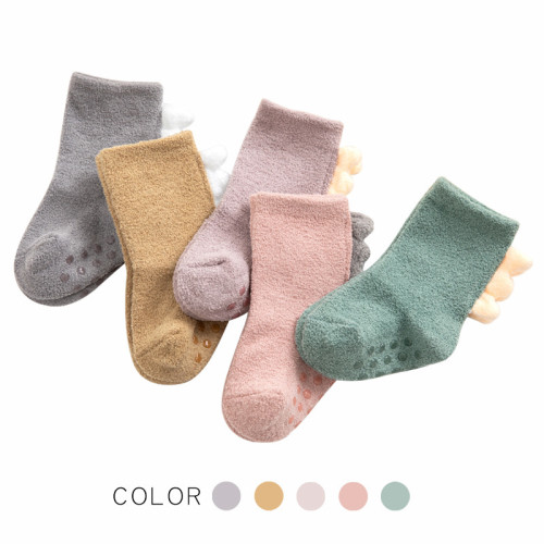 Autumn and Winter Baby Cotton Socks 0-3 Years Anti Slip Socks Kids Non-Slip Floor Socks Coral Velvet Thickened Dinosaur