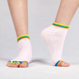 Custom Wholesale Rainbow Color Women Non Slip Socks Yoga Pilates Ankle Five Toe Socks