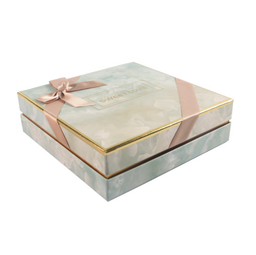 Colorful marble printing ribbon bow eid mubarak empty gift sweet mother's day gife box