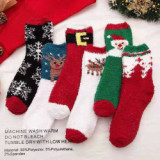 Ladies New Coral Fleece Warm Thickening Half Fleece Elk Christmas Snowflake Christmas Socks
