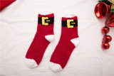 Ladies New Coral Fleece Warm Thickening Half Fleece Elk Christmas Snowflake Christmas Socks